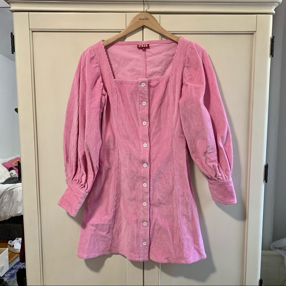 NWOT STAUD Pink Corduroy LS Mini Dress